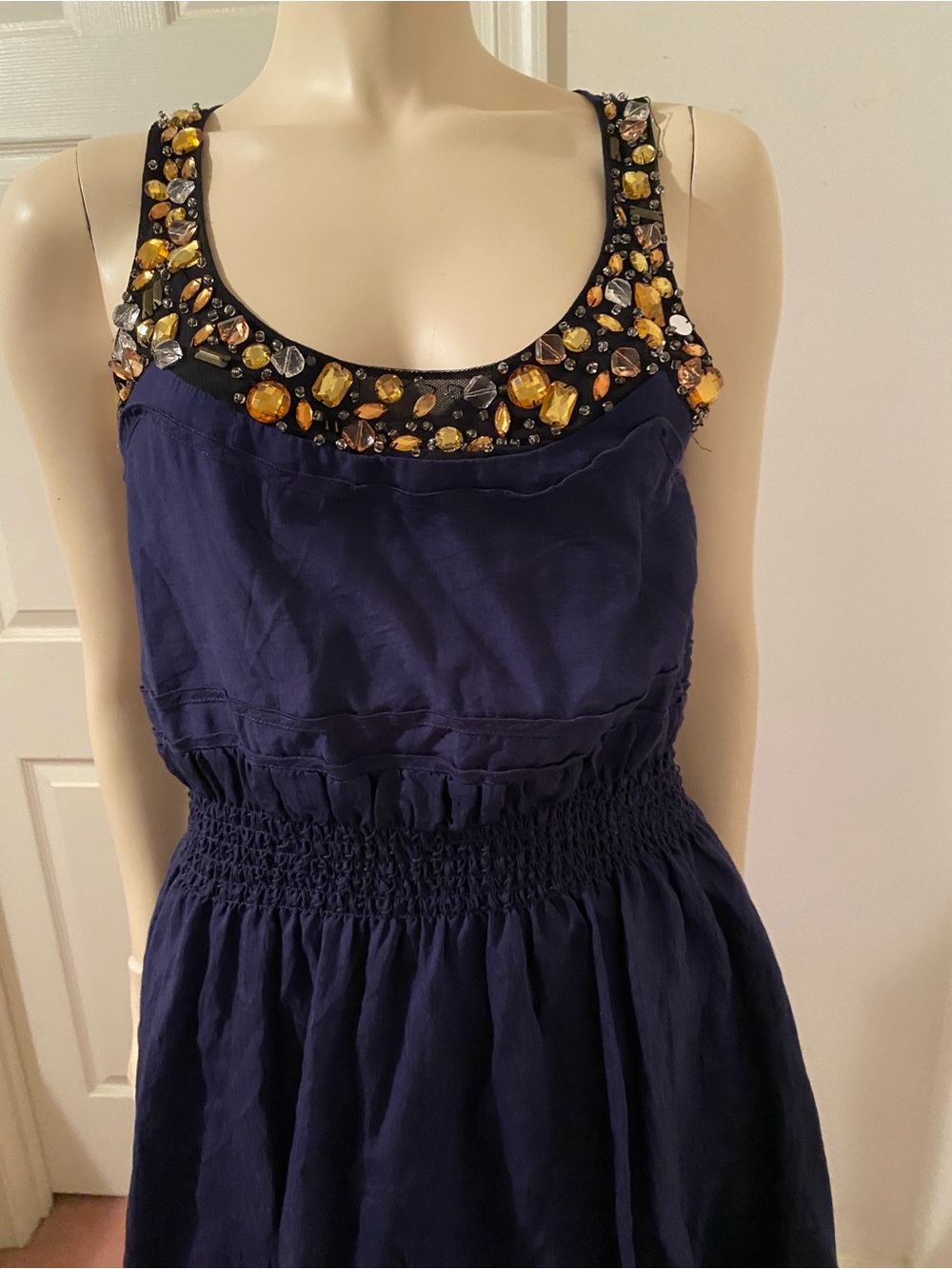 Marc New York Navy Dress with Gold Beaded Straps